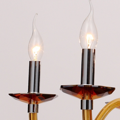 Candle Chandelier Lighting Vintage Style Blue/Orange Glass 6/8/12 Lights Living Room Ceiling Fixture with Curved Arm