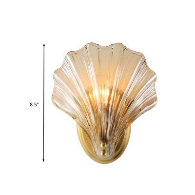 Clear Ribbed Glass Shell Wall Lamp Traditional 1 Head Bedroom LED Sconce Light Fixture