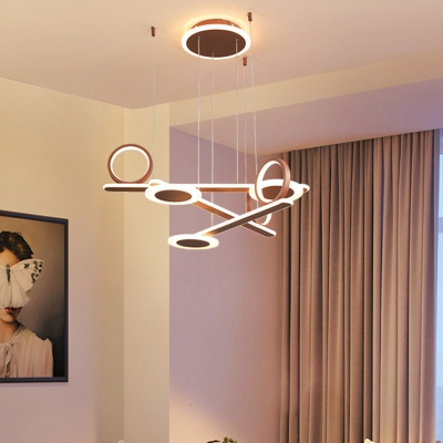 Coffee Traverse Pendant Light Kit Contemporary Acrylic LED Chandelier Lighting in Warm/White Light