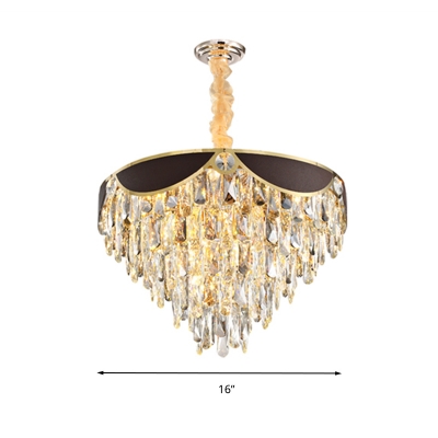 Contemporary Conical Pendant Chandelier Crystal 6 Heads Ceiling Hanging Light in Black