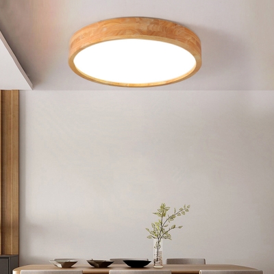 Contemporary Drum Shaped Wood Flush Light Fixture 12