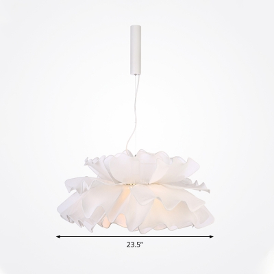 Contemporary Flower-Like Pendant Lighting Fabric 1 Light Living Room Hanging Lamp Kit in Black/White
