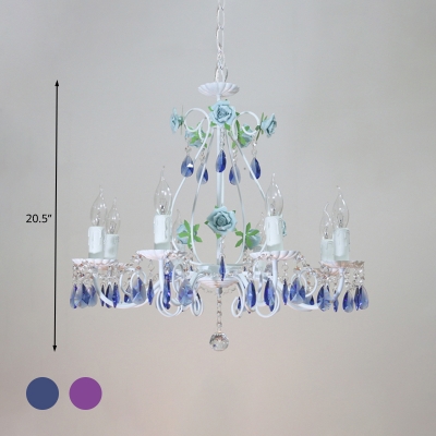 Crystal Blue/Purple Pendant Chandelier Candelabra 3/5/8 Lights Traditional Ceiling Hang Fixture for Living Room