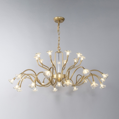 Crystal Curved Arm Chandelier Lamp Classic 25/31 Lights Living Room Hanging Light Fixture in Gold