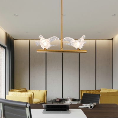 Cut Crystal Bird Hanging Chandelier Contemporary 2/3/4 Lights Gold Ceiling Lamp for Dining Room