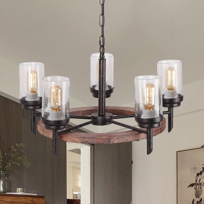 Cylinder Kitchen Pendant Chandelier Traditional Clear Bubble Glass 5 Heads Hanging Ceiling Light