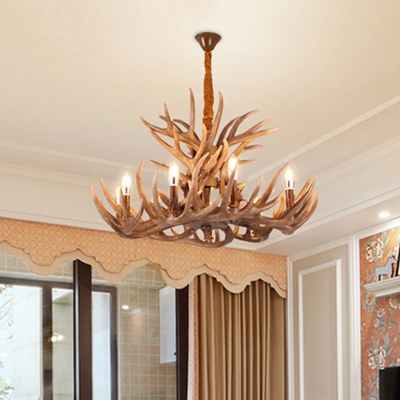 Deer Antler Chandelier Lamp Rustic 9/12 Heads Resin Ceiling Hanging Light in Brown, 21.5