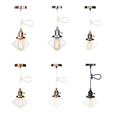 Diamond Amber/Clear Glass Hanging Fixture Industrial Style 1 Bulb Black/Bronze/Brass Ceiling Lamp with Adjustable Cord for Indoor