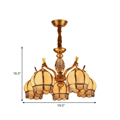 Domed Bedroom Chandelier Lighting Colonial Frosted Glass 5 Bulbs Gold Hanging Ceiling Light