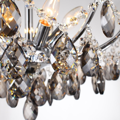 Droplet Chandelier Lighting Contemporary Faceted Crystal 6 Heads Chrome Ceiling Pendant Light