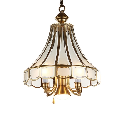 Frosted Glass Brass Chandelier Scallop 5 Lights Colonialism Down Lighting Pendant for Study Room