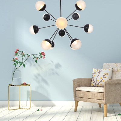 Frosted Glass Spherical Pendant Chandelier Contemporary 12 Heads Hanging Ceiling Light in Black