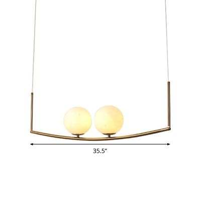 Frosted White Glass Globe Island Lighting Modernism 2 Heads Ceiling Hanging Light in Gold