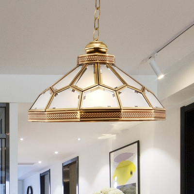 Gold 1 Head Pendant Light Traditional Frosted White Glass Bowl Suspended Lighting Fixture for Living Room