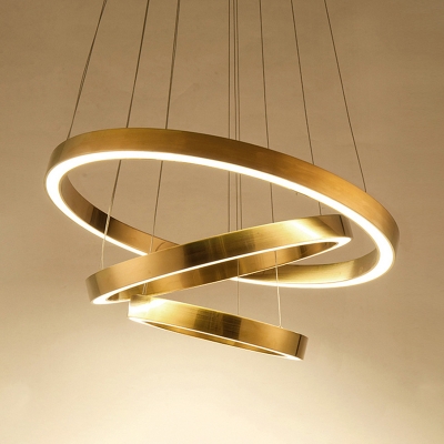 Gold Loop Ceiling Pendant Light Postmodern Metal LED Chandelier Lighting, White/Warm Light