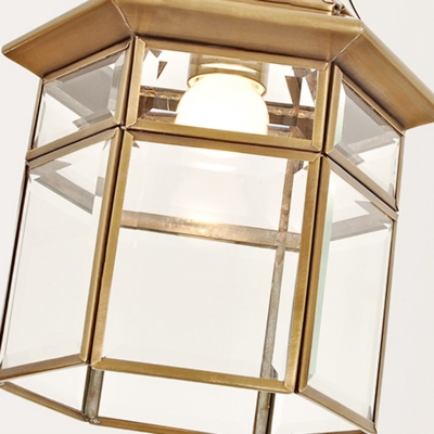 Gold Single Head Pendant Light Traditional Clear Glass Lantern Suspended Lighting Fixture for Yard