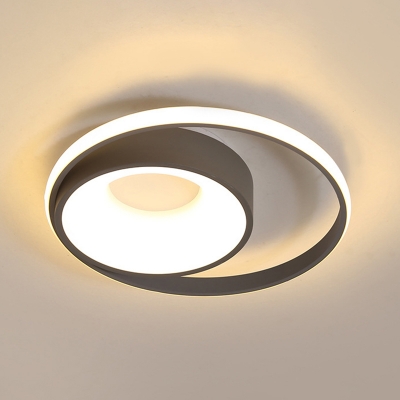 Gray Circle Ceiling Lamp Minimalist Metal LED Flush Mounted Light in Remote Control Stepless Dimming/Natural Light