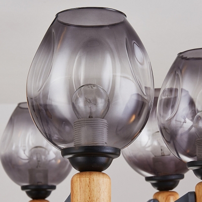 Grey/Green Cup Shape Chandelier Lighting Modernist 8 Lights Dimpled Blown Glass Pendant Ceiling Lamp
