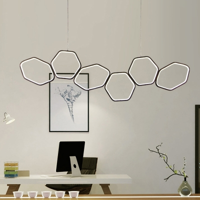 Hexagon Suspension Light Modernism Metal 6 Heads Coffee Chandelier Light, Warm/White Light