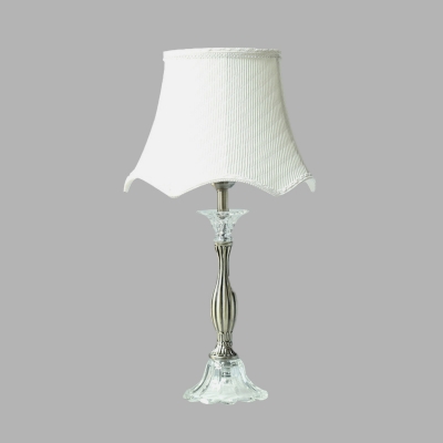 K9 Crystal White Table Light Candlestick Single Bulb Vintage Night Lamp with Flared Fabric Shade