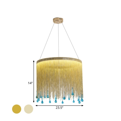 LED Pendant Chandelier Simple Chain Fringe Metal Hanging Ceiling Light in Silver/Gold for Bedroom, 16