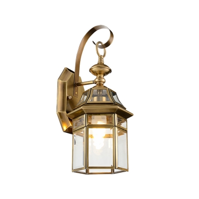 Metal Brass Sconce Light Caged 1 Head Traditionalism Wall Mounted Lamp for Outdoor