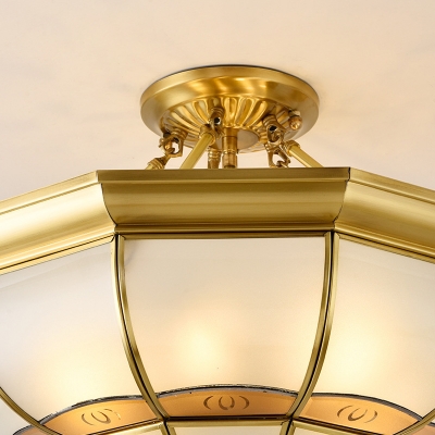 Metal Brass Semi Mount Lighting Bowl 6 Heads Retro Ceiling Light Fixture for Bedroom