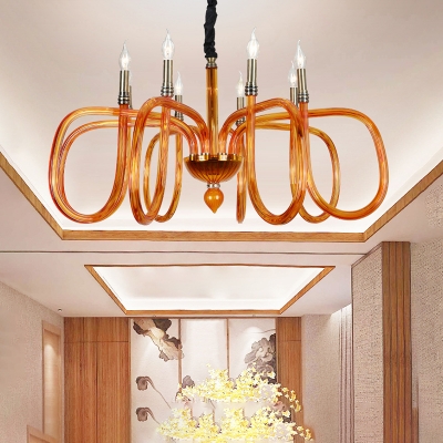 Metal Candle Chandelier Lighting Traditional 6/8 Heads Ceiling Suspension Lamp in Orange