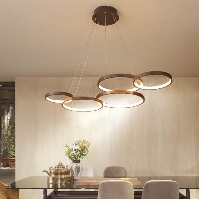 Metal Circle Chandelier Lighting Modernism Coffee LED Pendant Light Fixture in Warm/White Light