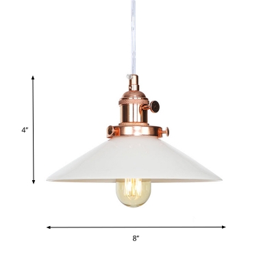 Milk Glass Cone Pendant Light Fixture Industrial Style 1 Light Black/Bronze/Brass Ceiling Light with Adjustable Cord