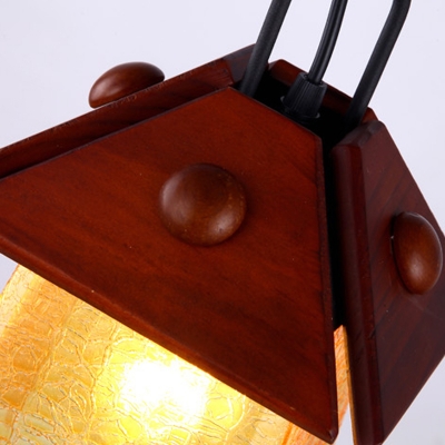 Mission Square Pyramid Hanging Pendant Single Textured White Glass Ceiling Lamp with Brown Shade