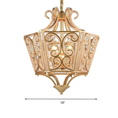 Modern Beaded Hanging Chandelier Faceted Crystal 4 Bulbs Living Room Pendant Ceiling Light in Gold/Black