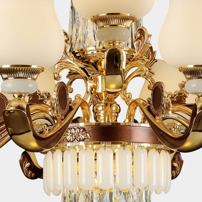 Modern Scalloped Crystal Chandelier Lighting Fixture 6 Lights Suspension Pendant Light in Bronze