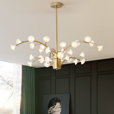 Modernist Flower Pendant Chandelier Opal Glass 33 Heads Hanging Ceiling Light in Gold
