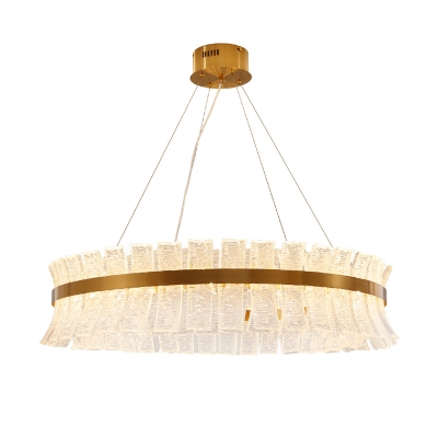 Modernist Round Hanging Chandelier Crystal LED Suspension Pendant Light in Brass