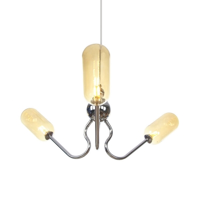 Oval Amber/Clear Glass Chandelier Lamp Industrial 3 Bulbs Black/Chrome Finish Hanging Lighting with Adjustable Cord
