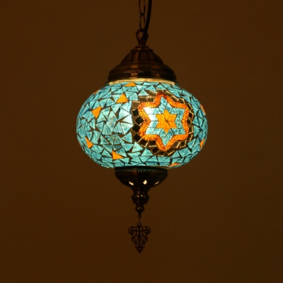 Oval Red/Green/Blue Glass Suspension Light Turkish Single Bulb Restaurant Pendant Lamp