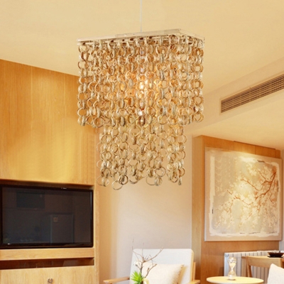 Rectangle Hanging Ceiling Light Modern Bamboo 1 Light Beige Suspension Pendant with Tassel Deco