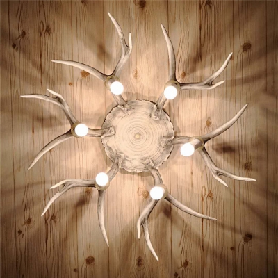 Resin Brown Flushmount Antler 6/8 Heads Traditionary Ceiling Light Fixture for Dining Room