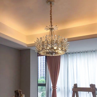 Round Crystal Chandelier Light Traditional 6/8 Lights Bedroom Suspension Pendant in Gold