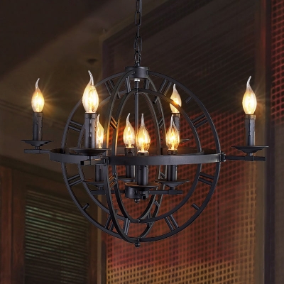 Orbit Chandelier Lamp Wrought Iron, Rustic Iron Light Fixtures