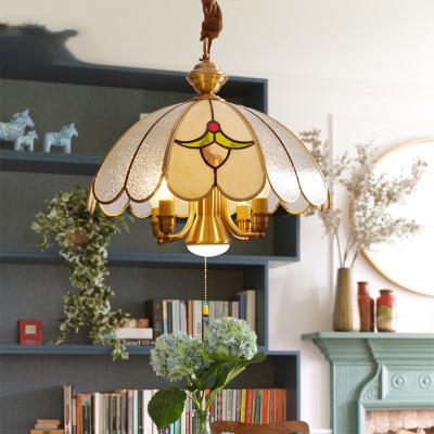 Scalloped Living Room Pendant Chandelier Colonial Bubble Glass 5 Heads Gold Hanging Ceiling Light