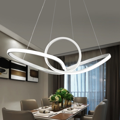 Seamless Curve Hanging Light Fixture Minimalist Acrylic White LED Chandelier Light in White/Warm Light