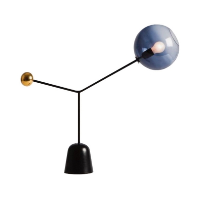 Smoke Gray Glass Spherical Reading Light 1 Light Night Table Lamp in Black for Bedside