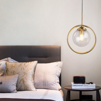 Sphere Hanging Light Kit Postmodern Smoke Gray/Clear Glass 1 Head Bedroom Pendant Light Fixture