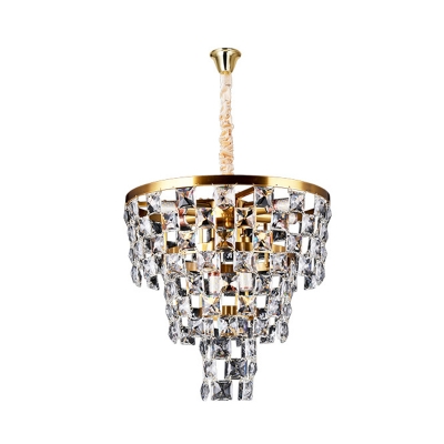 Tapered Hanging Ceiling Light Simple K9 Crystal 8/11 Heads Gold Chandelier Lighting