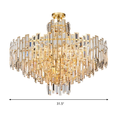 Tiered Pendant Chandelier Contemporary Crystal 12/16 Bulbs Gold Ceiling Suspension Lamp, 23.5