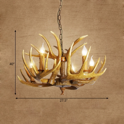 Traditional Antler Hanging Chandelier Resin 3/4/5 Bulbs Ceiling Suspension Lamp in Brown