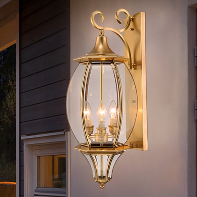 Traditional Elliptical Sconce Light Fixture 3-Bulb Metal Wall Lamp in Gold for Foyer