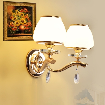 Traditionalism Tapered Wall Mount Lamp 1/2 Heads LED Crystal Wall Sconce in White